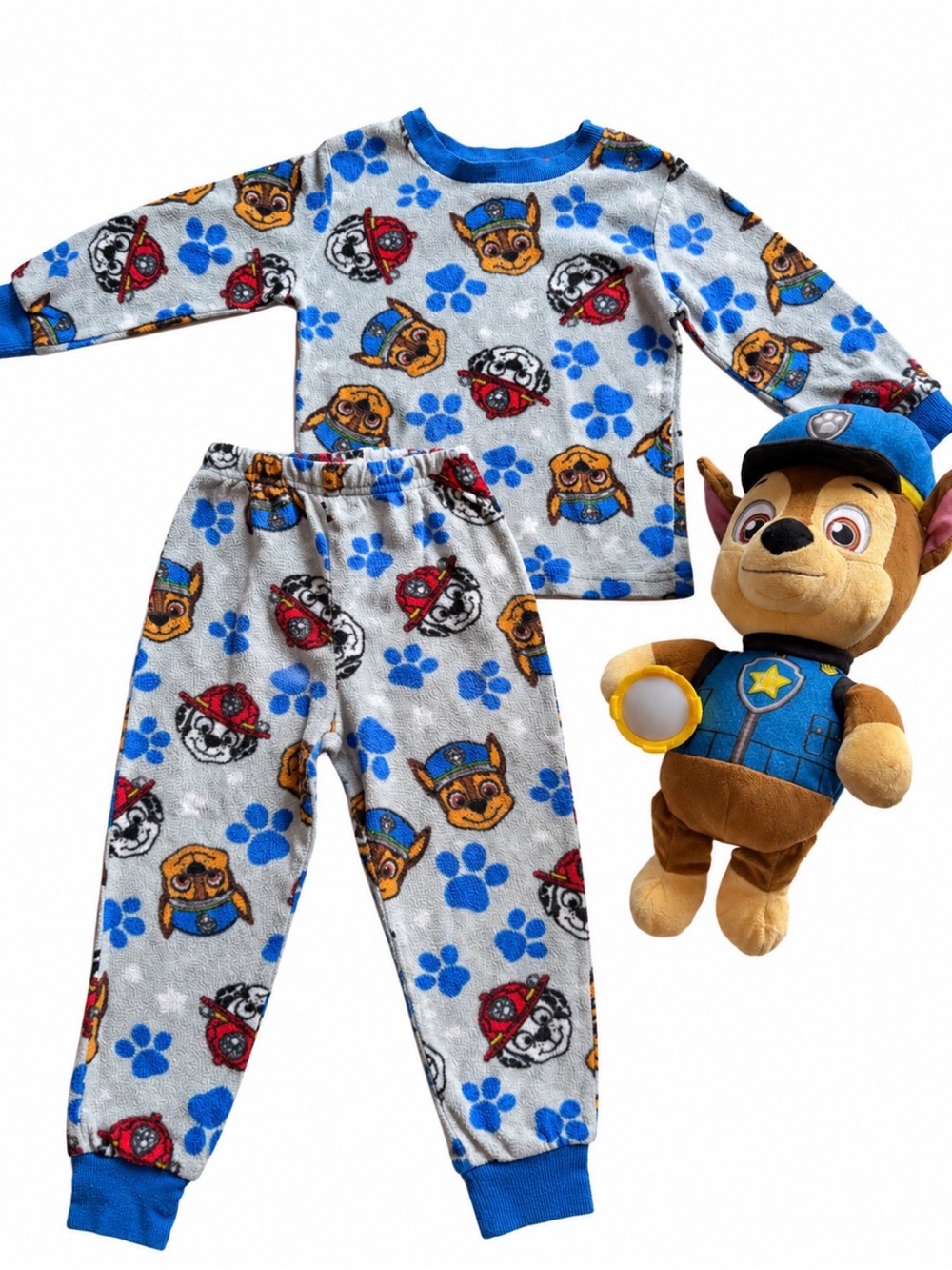 Paw Patrol Blue, Gray & Red Kids Pajama Set with Plush Chase